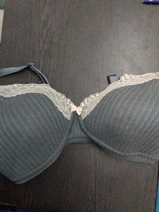 Comfortable Grey Lace Trim Bra