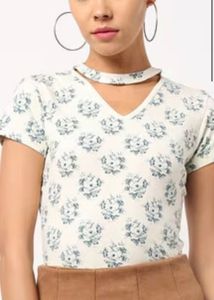 Floral Print Chocker Neckline Top