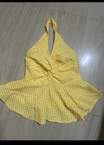 Women  Check Halter Neck Cotton Top with free gift
