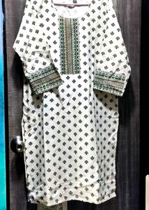 White Kurta with Black Print