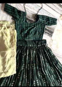 Green Sequin Lehenga Choli Set