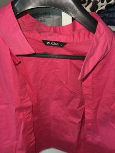 New Hot Pink Cropped Button-Up Shirt (L)