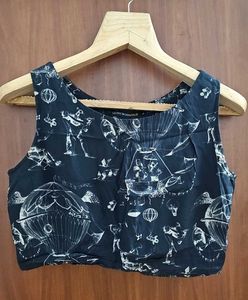 Printed Black Crop top/blouse