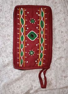 Maroon Embroidered Clutch Bag