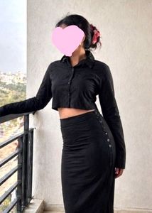 Black Cropped Button-Up Shirt