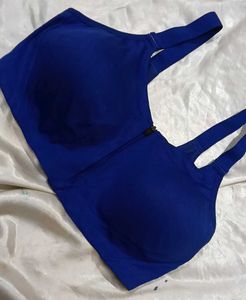 Blue Zipper Front Sports Bra