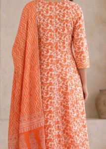 Vibrant Orange Floral Print Kurta Set