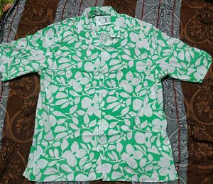 Green Floral Print Short Sleeve Shirt