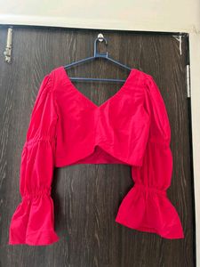 V-Neck Puff Sleeve Crop Top And Pants