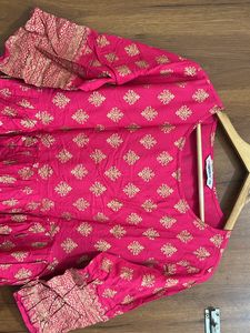 Anarkali Pink Golden Print Kurta