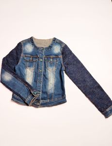 Denim Jacket with Lace Sleeves