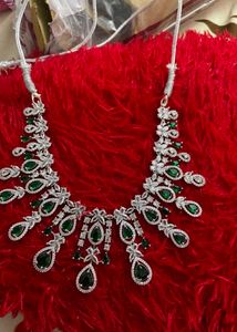 Elegant green American diamond Jewellery Set
