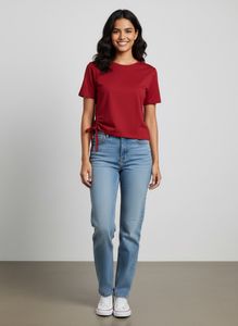 Red Basic T-Shirt with Tie Detail