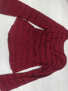 Women's Red Ruffled Long Sleeve Top