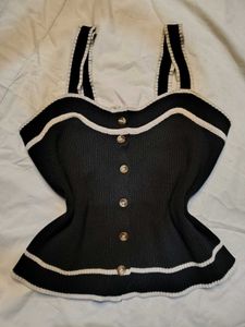 Chic Black Ribbed Knit Button-Up Top