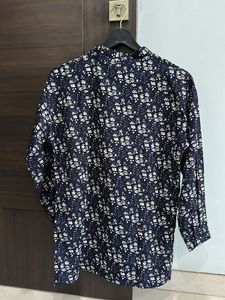 Navy Floral Print Button-Up Tunic
