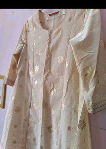 Elegant Beige Kurta with Gold Detail