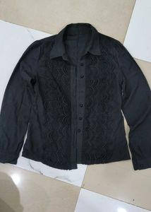 Elegant Black Lace Button-Up Shirt