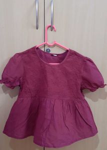 Maroon Puff Sleeve Top/ Baby Tee
