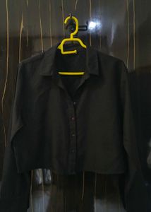 Black Crop Top Button-Down Shirt