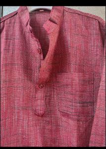 Men's Red Textured Kurta