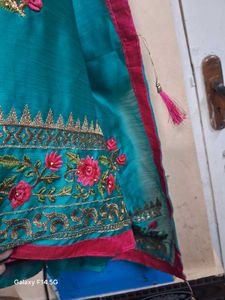 Beautiful Embroidered Teal green shining