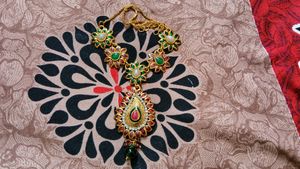 Green &amp; Red Floral Statement Necklace
