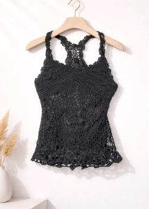🦋 Black Lace Luxe Crochet Top - Glam Vibe