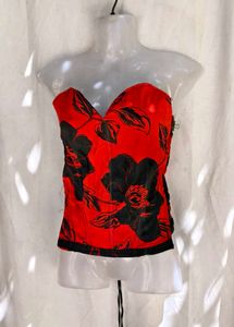 293. Red Black Floral Corset Top