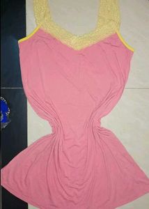 Pink Lace Trim Slip Dress