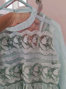 party wear Mint Lace Detail Blouse