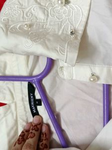 Elegant Pearl Embellished White Blouse