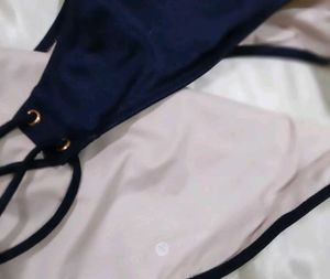 Navy Blue Lace-Up Bikini Bottoms