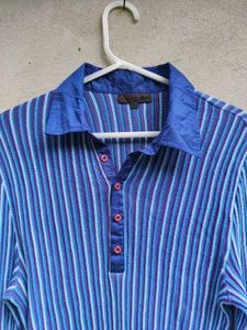Blue Striped Long Sleeve Polo Shirt