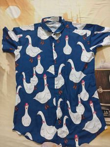 Fun Goose Print Button-Up Shirt