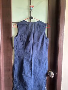 Blue Printed Sleeveless Kurta