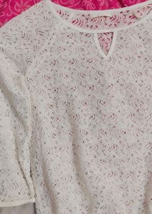 White Net Top With Full Length Sleeves