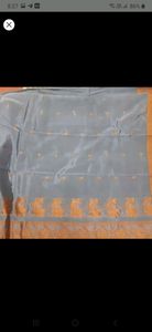 Grey with orange Silk saree