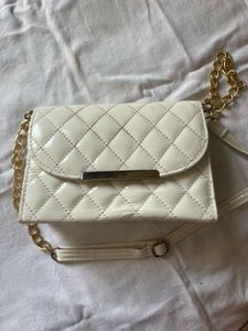 White Quilted Chain Crossbody Bag