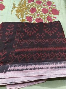 Maroon Sambalpuri Print Khadi Saree