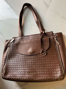 Allen Solly Brown Woven Tote Bag