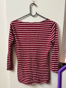 Red and White Striped Embroidered Top