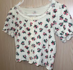 Floral Print Cropped Puff Sleeve Top