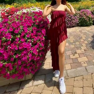 Burgundy Ruffled Party Dress