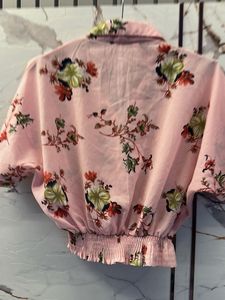 Pink Floral Button-Up Crop Top