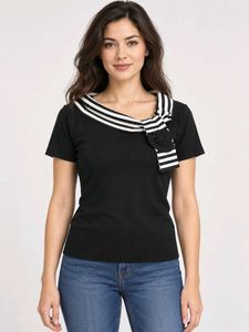 Chic Black & White Striped Neck Top