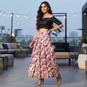 Elegant Floral Print Long Skirt Free Size