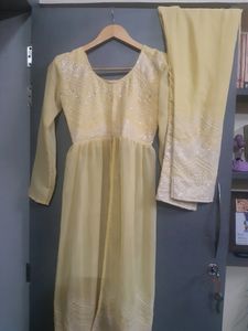 Chikenkari  Yellow Kurti And Plazo Set