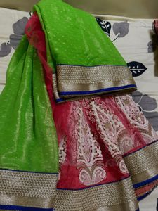 Vibrant Green Saree with Embellished Border