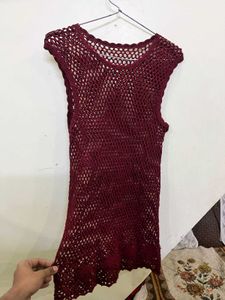 Maroon Crochet Sleeveless Top